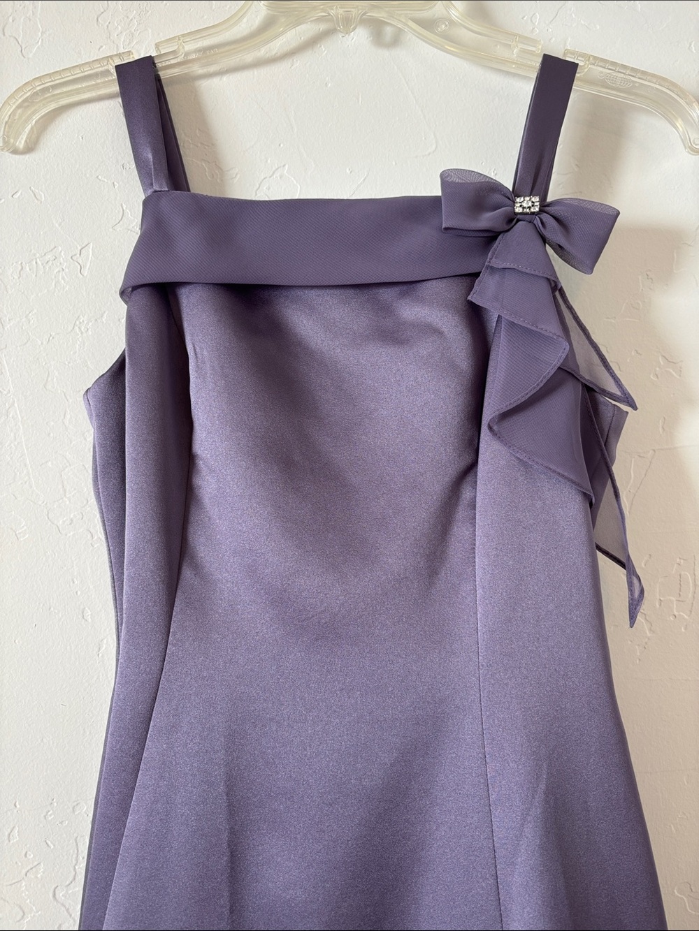 NWT! David's Bridal Lavender Satin Gown with Side Bow - Picture 2 of 10